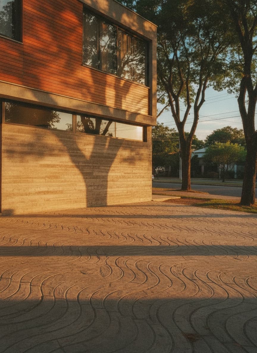Fachada contemporânea ao entardecer